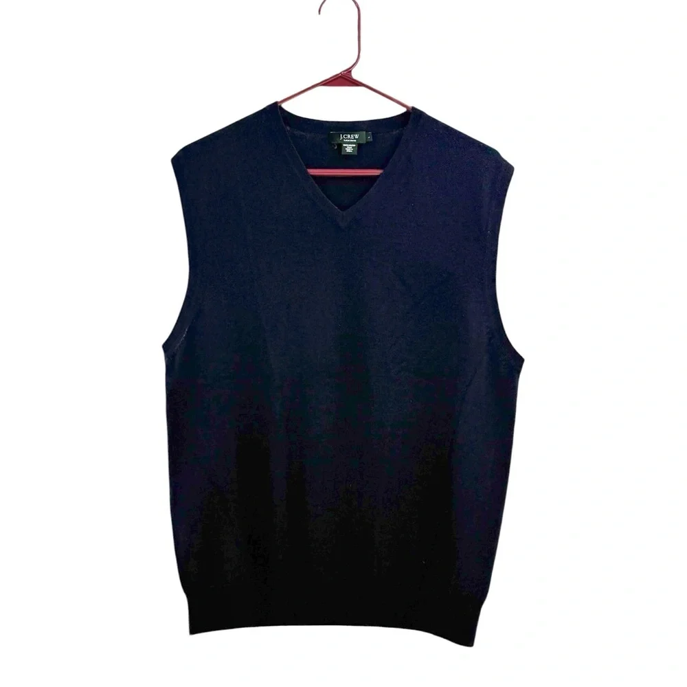 J.Crew Italian Merino Wool Sweater Vest Navy V-Neck Preppy Academia Quiet Luxury - Picture 2 of 9